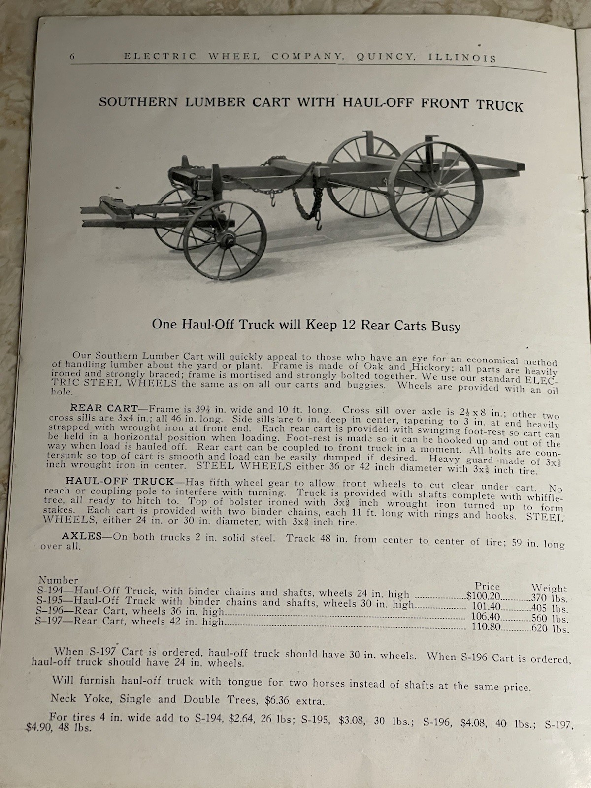 Log And Lumber Haulage Equipment Brochure Electric Wheel Company Quincy IL. 1920