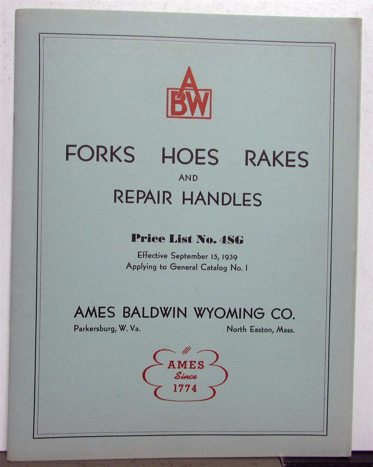 1939 Ames Baldwin Wyoming Forks Hoes Rakes Pricing Order Codes Sales Catalog