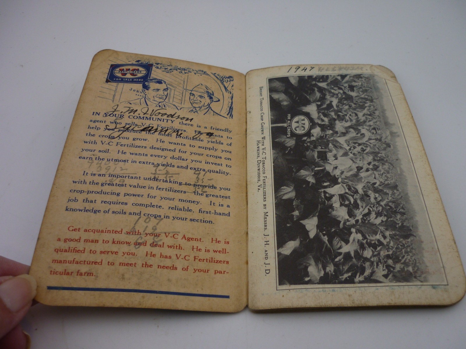1941 V-C Fertilizers Pocket Notebook Tobacco Farm Advertising