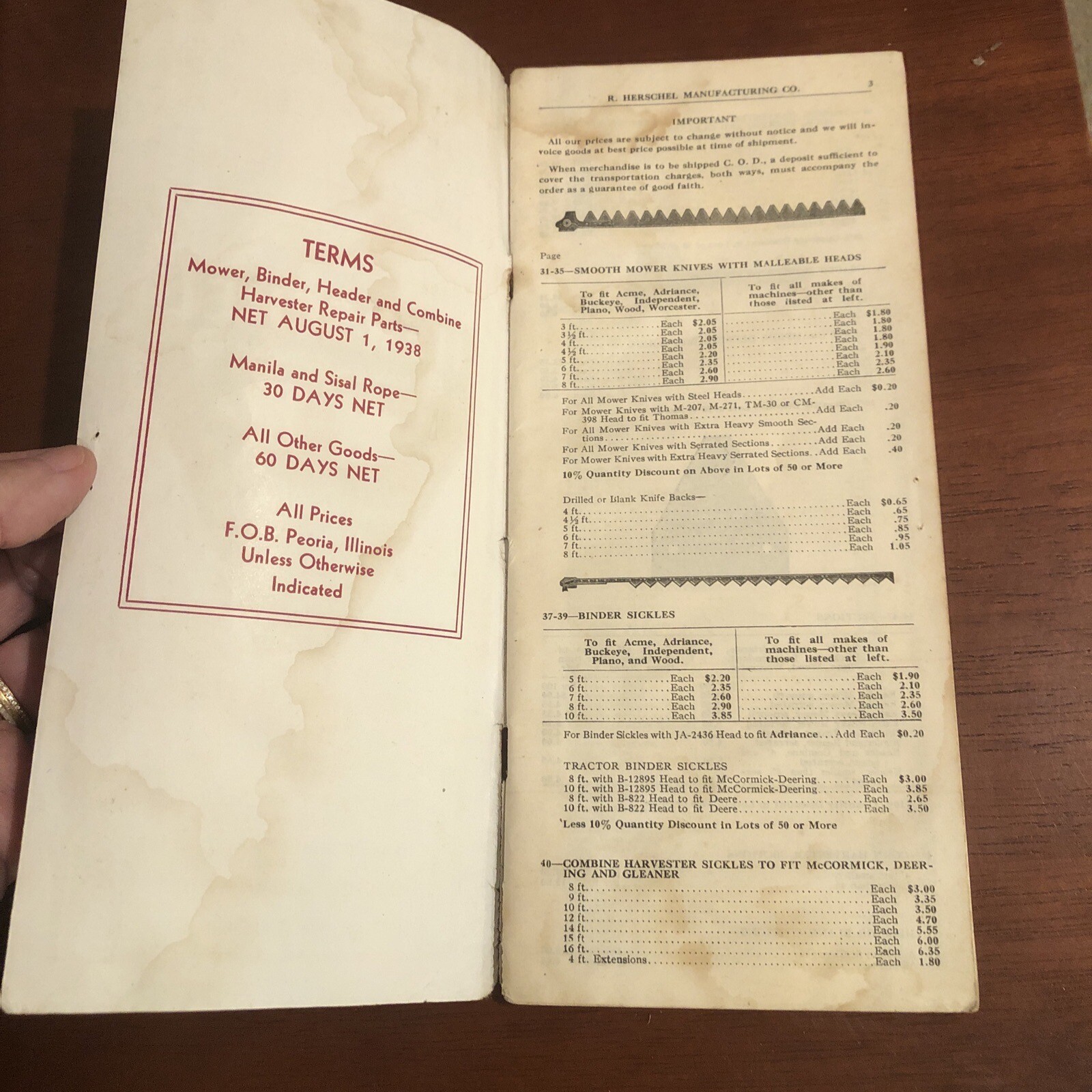 1937 HERSCHEL MANUFACTURING Price List ~ Catalog 83 ~ East Peoria, IL ~ VINTAGE