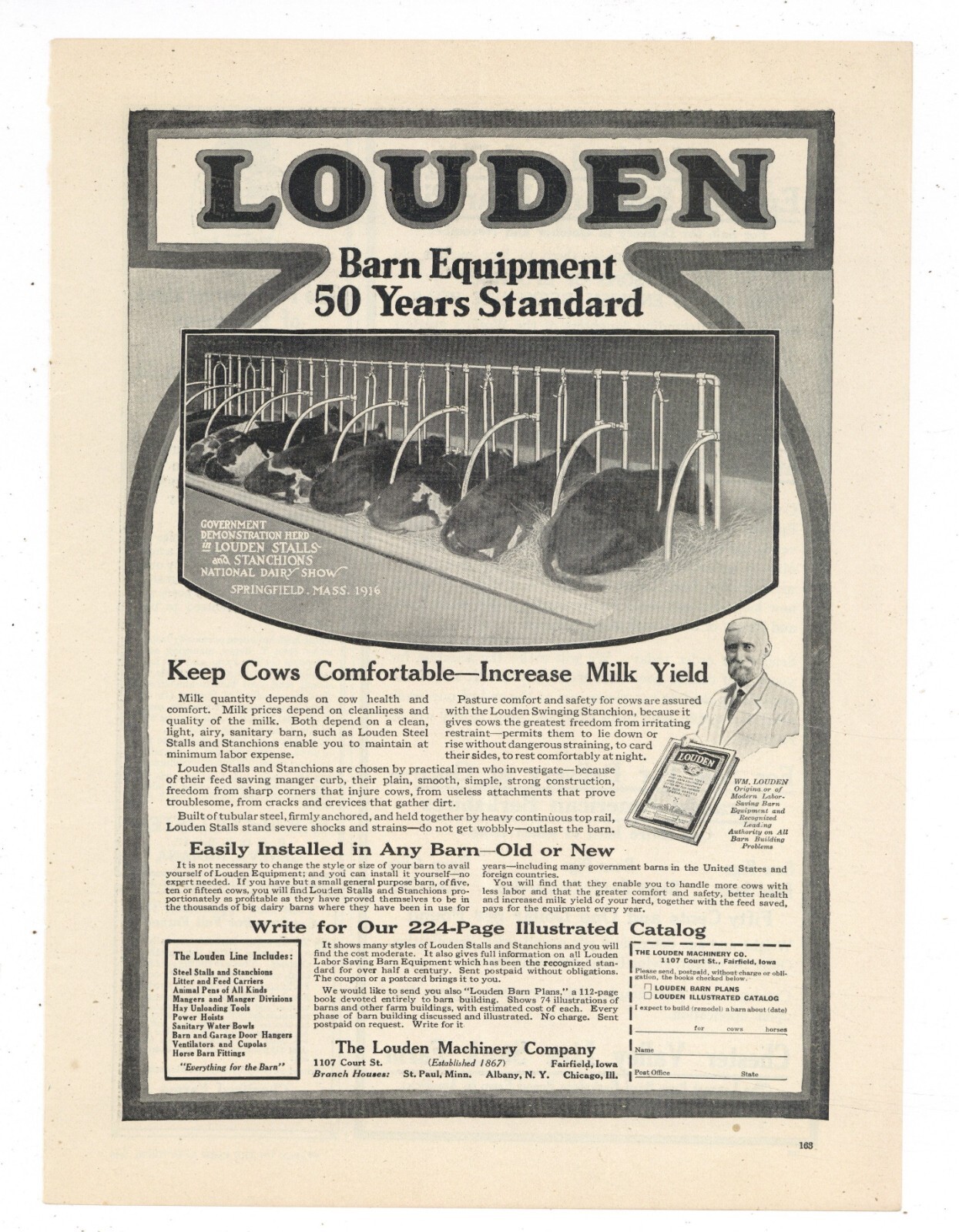 1918 Louden Machinery Co. Ad: Barn Equipment in Springfield, Massachusetts Displ
