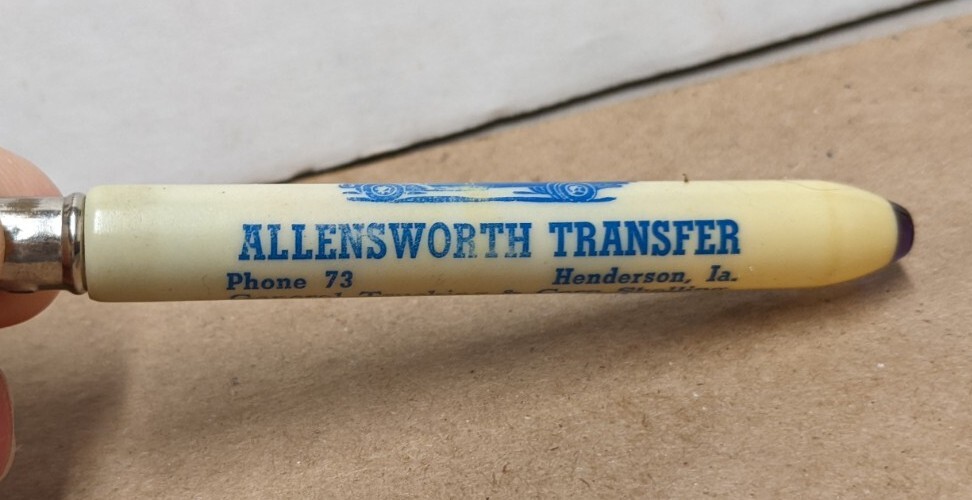 Vintage Allensworth Transfer Phn 73 Henderson IA Bullet Pencil Corn Shelling