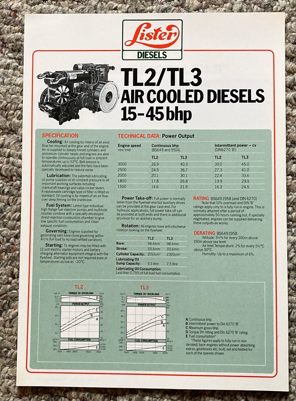 LA166 Lister Diesel Engine TL2/TL3 Air Cooled Specification Sheet