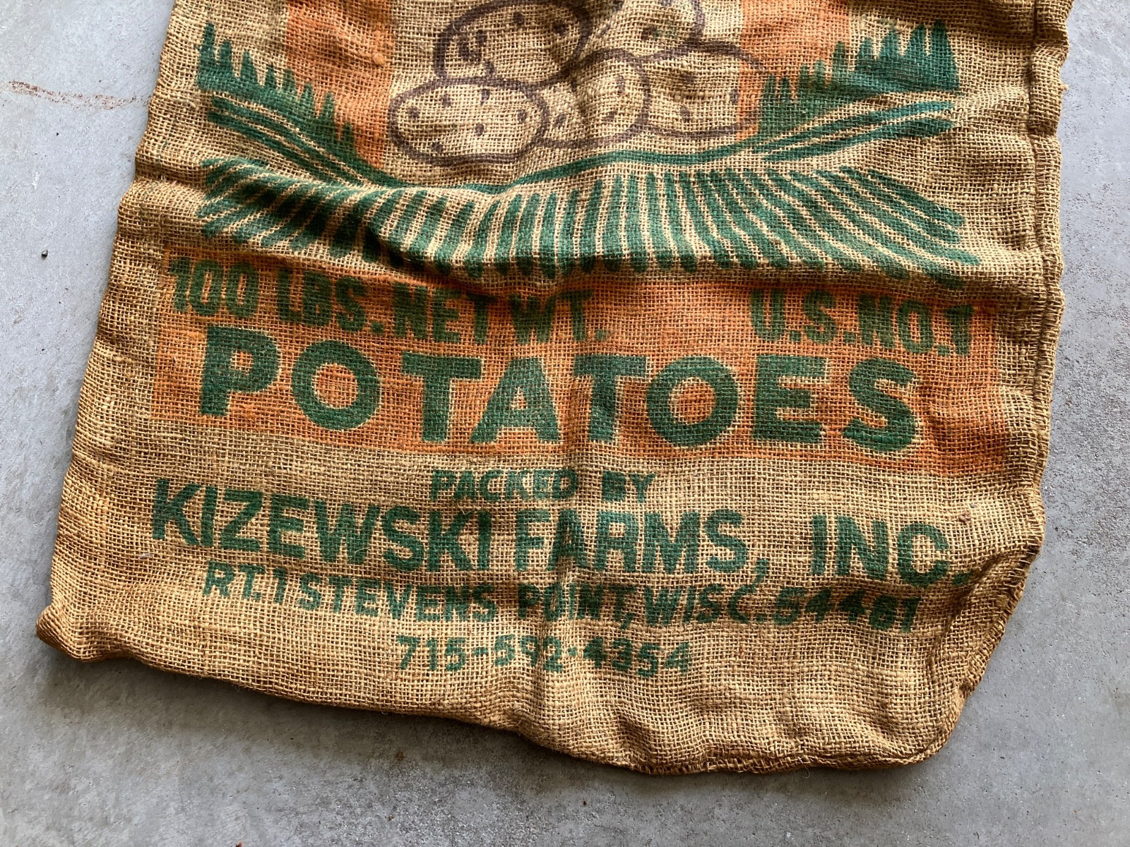 Vintage-Arnott Valley-Kizewski Farms , Stevens Point, Wisc-Potato Sack – Burlap