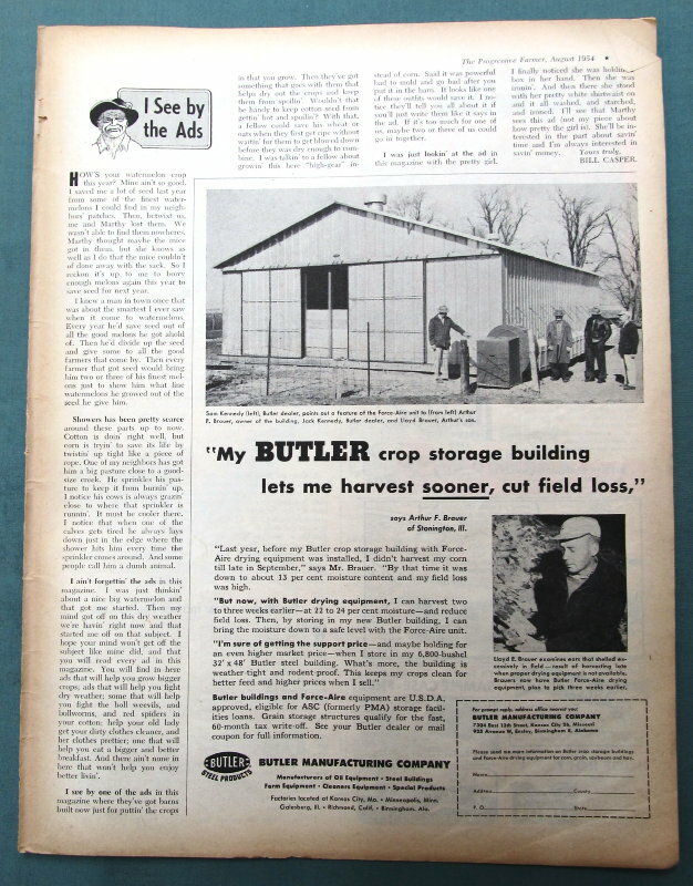 Original 1954 Butler Building Ad Features Arthur Brauer of Stonington Illinois