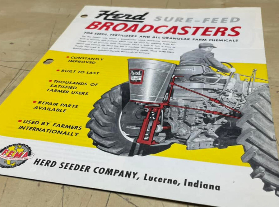 Vtg Herd Sure-Feed Broadcasters Granular Seed Distributor Brochure & Price List