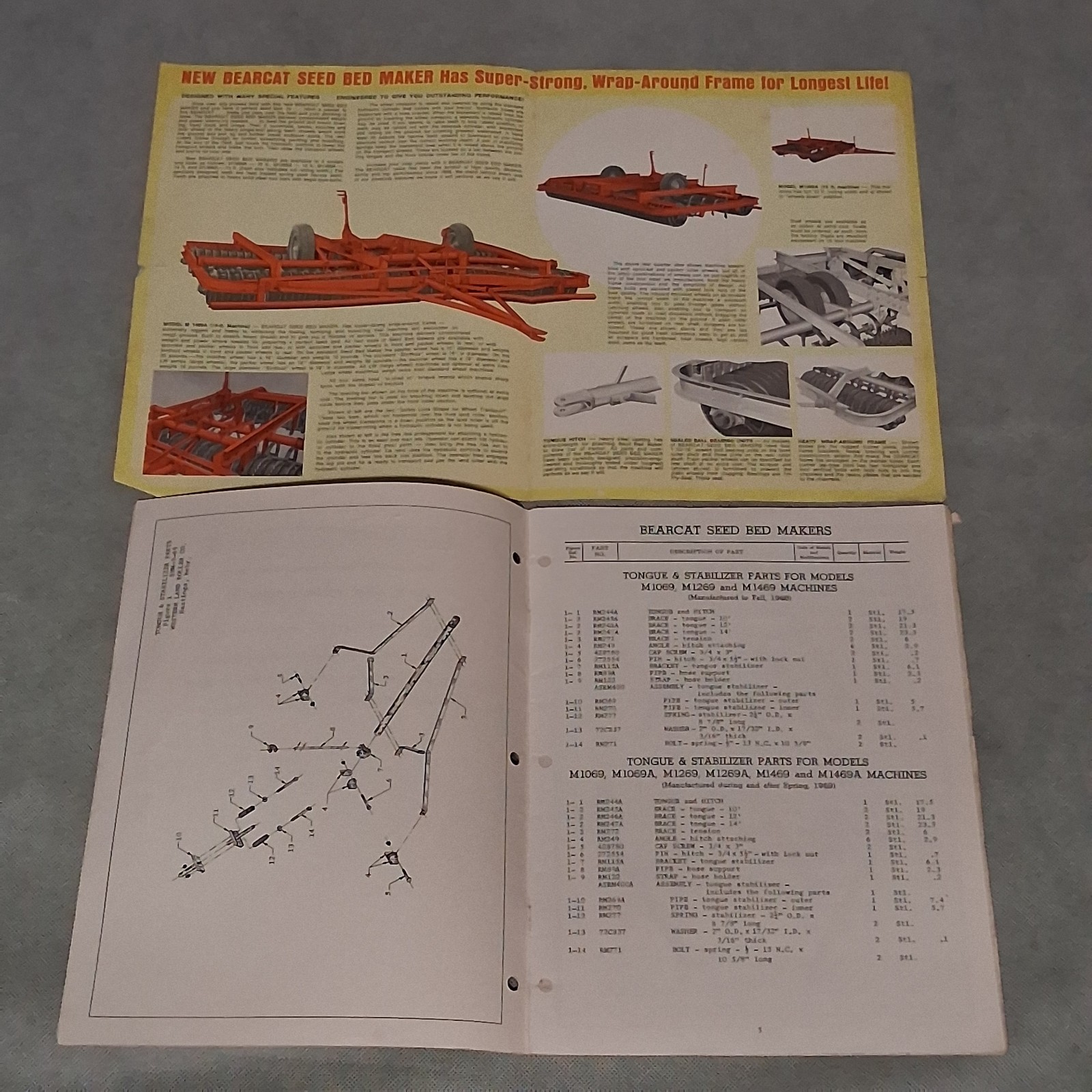 Bear Cat Seed Bed Maker Sales Brochure and Repair Parts List M1069 M1269 M1469