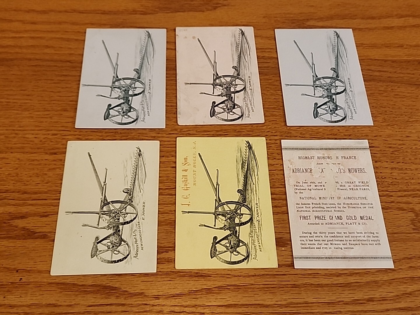 6x Adriance Platt Buckeye Works Trade Cards