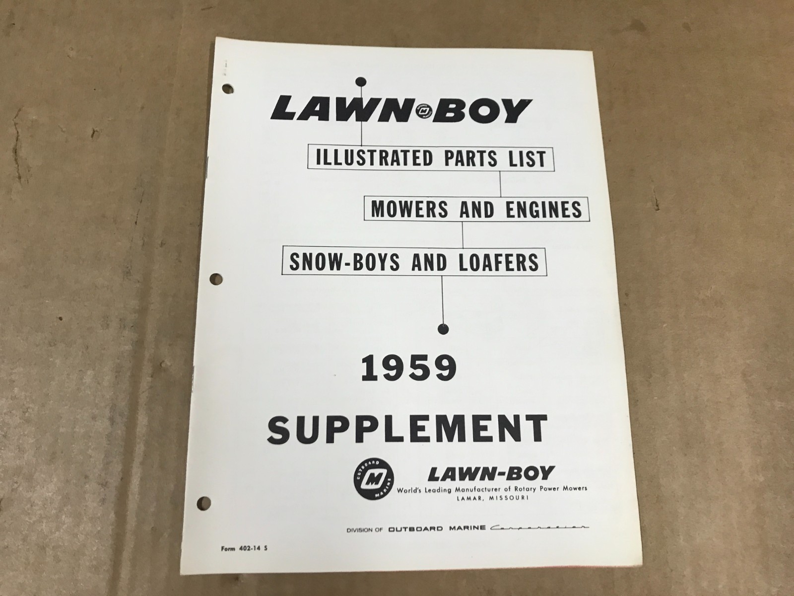VTG 1959 Lawn Boy Illustrated Parts List – Mowers & Engines,Snow-Boys & Loafers