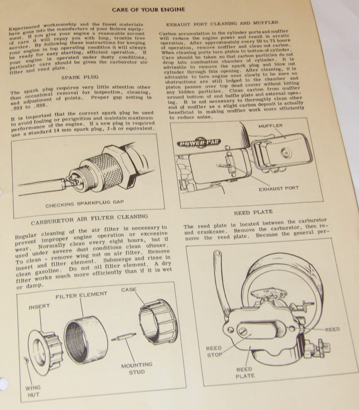 VINTAGE 1950s BOLENS ENGINE OWNER MANUAL & PARTS LIST/CATALOG! 375 BA 01/BB 01