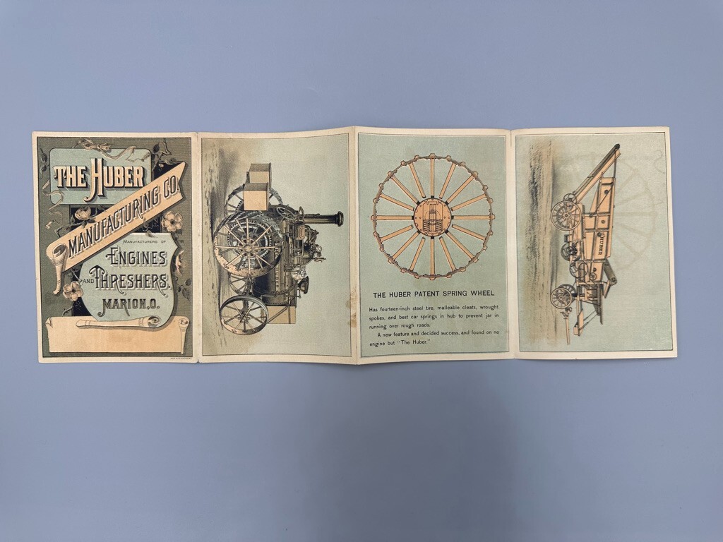 1880s HUBER Engine THRESHER Victorian FARM Advertising Fold Trade Card MARION OH