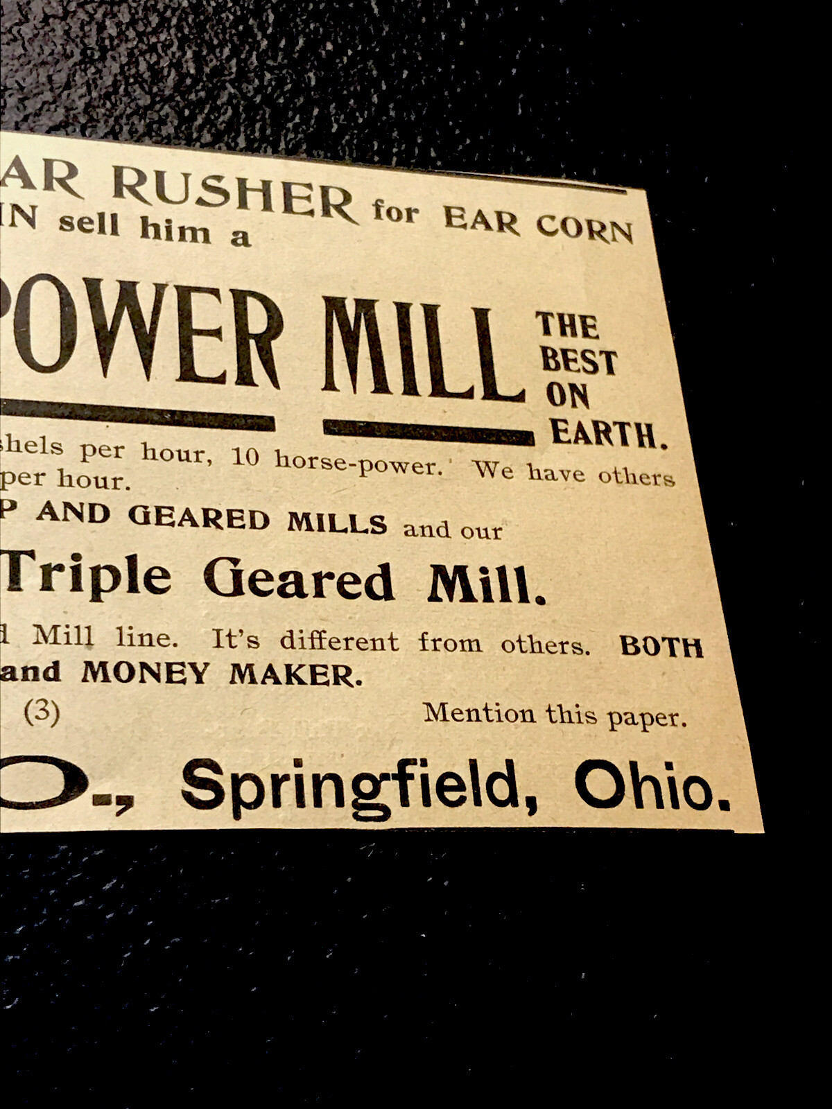 ORIGINAL 1897 Foos Power Mill Farm Advertising – Springfield – Ohio
