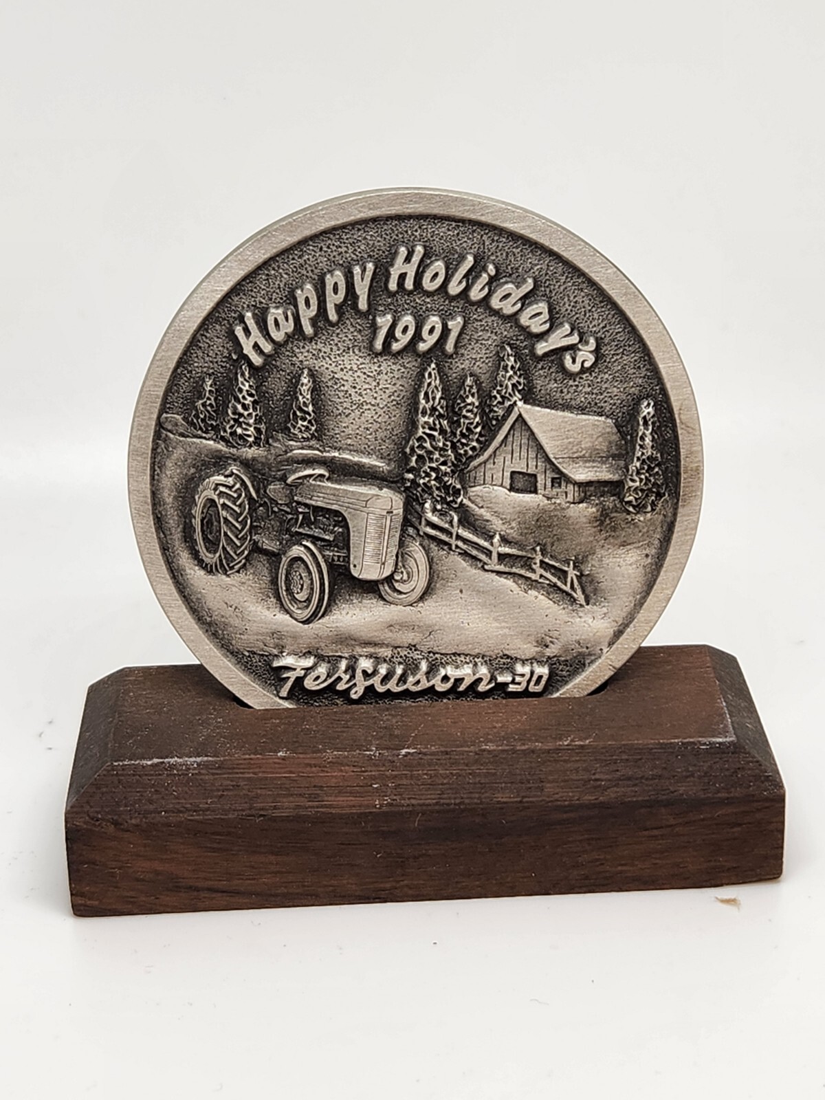 1991 Ferguson 30 Token Happy Holidays Pewter 1992 Calendar With Stand