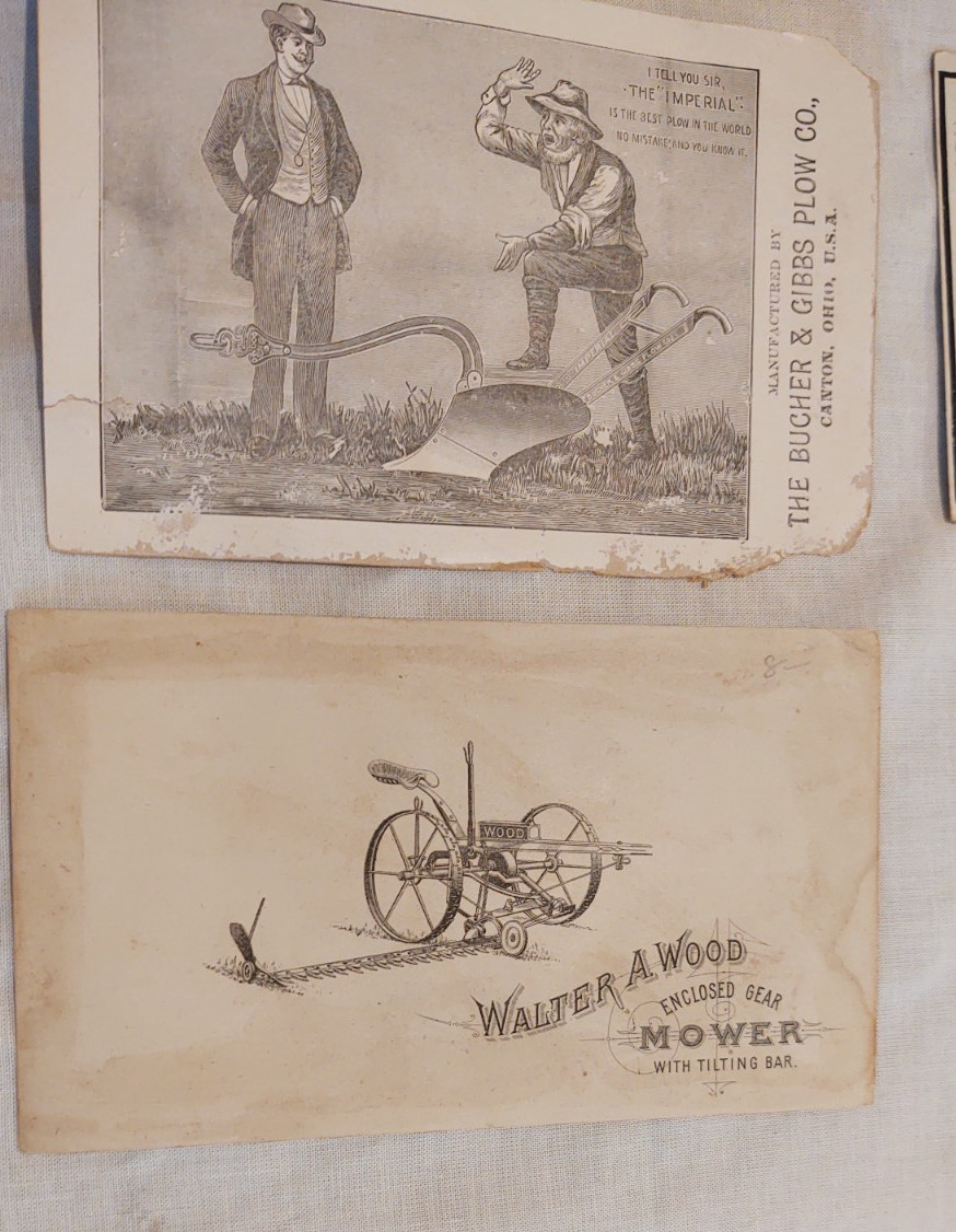 5 pc Antique Farm Agriculture Trade cards Triumph , Walter Wood ,Bucher & Gibbs