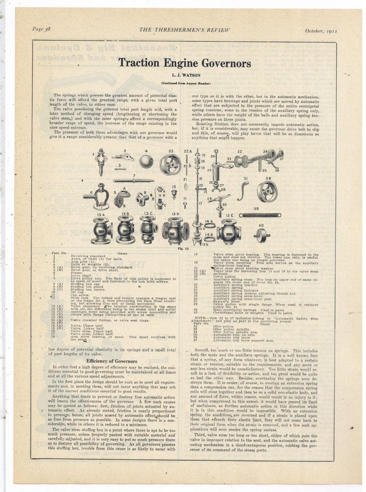 1911 Article, Pics, Diagram – Traction Engine Governors, Cont. from August
