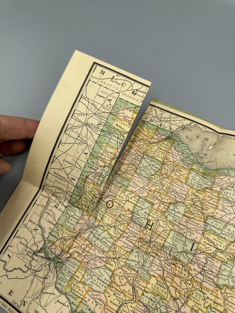1886 MINNEAPOLIS HARVESTER WORKS MN Farm Advertising OHIO POCKET MAP Antique