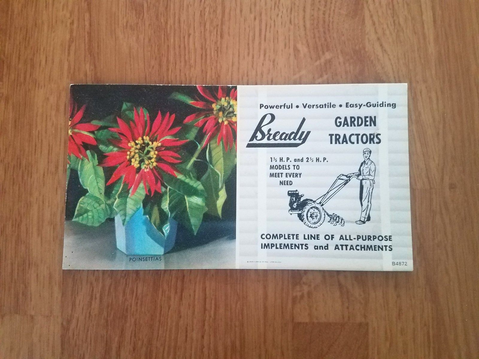 Vintage 1950s Bready Garden Tractor Advertising Farm Trade Card Blotter Brochure