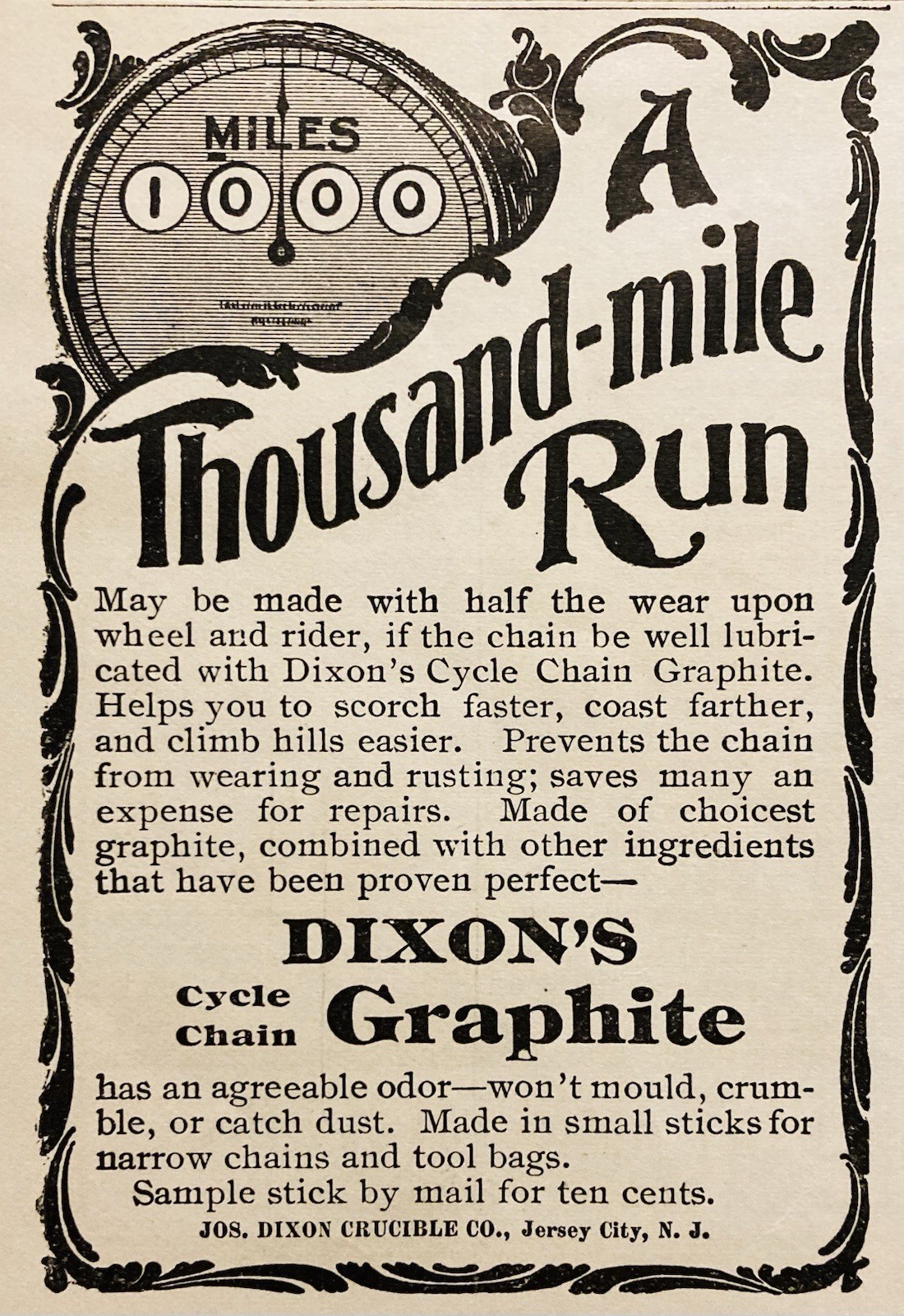 1896 AD.(PC10)~JOS. DIXON CRUCIBLE CO. JERSEY CITY, NJ. CYCLE CHAIN GRAPHITE