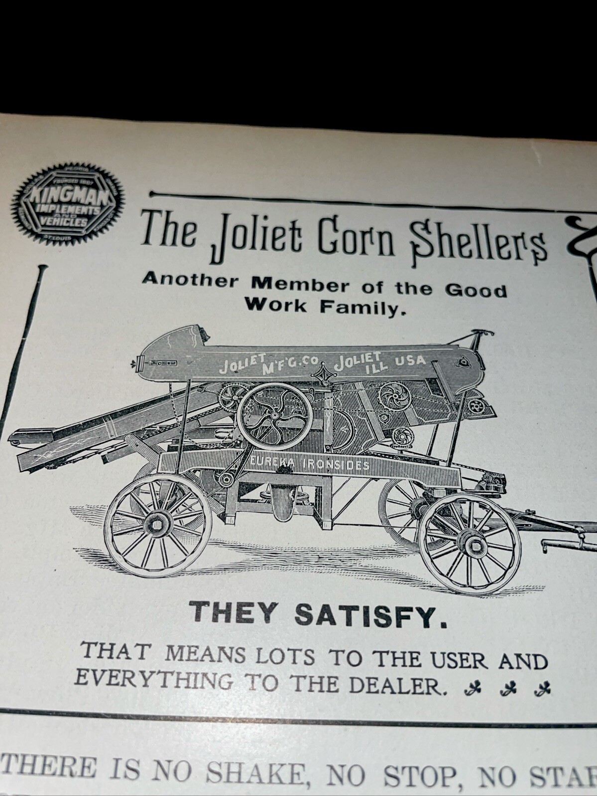 ORIGINAL 1907 Joliet Corn Sheller Farm Implement Advertising – Illinois