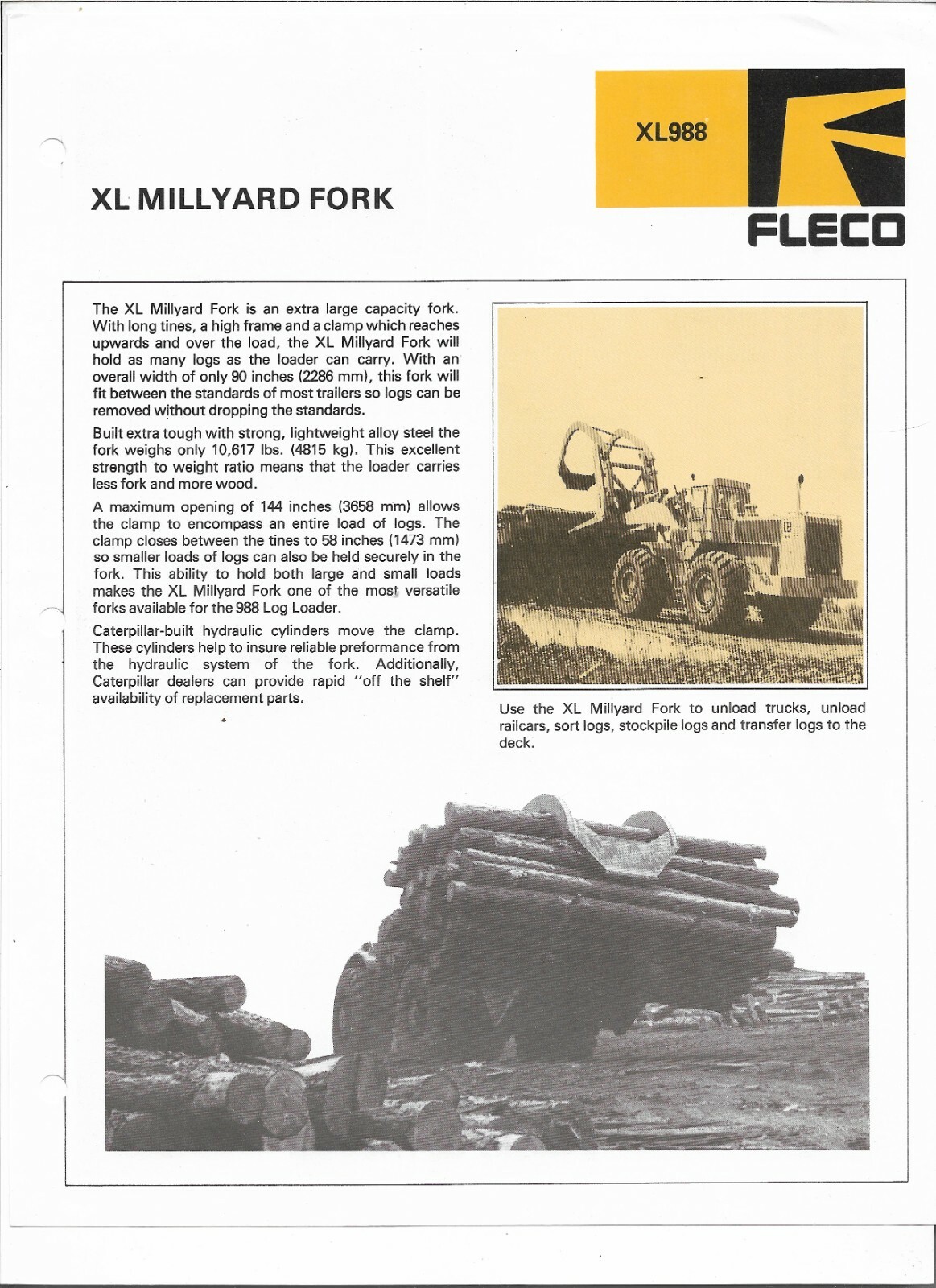 Original OE OEM Fleco Model XL988 XL Millyard Fork Sales Brochure Form # 718A