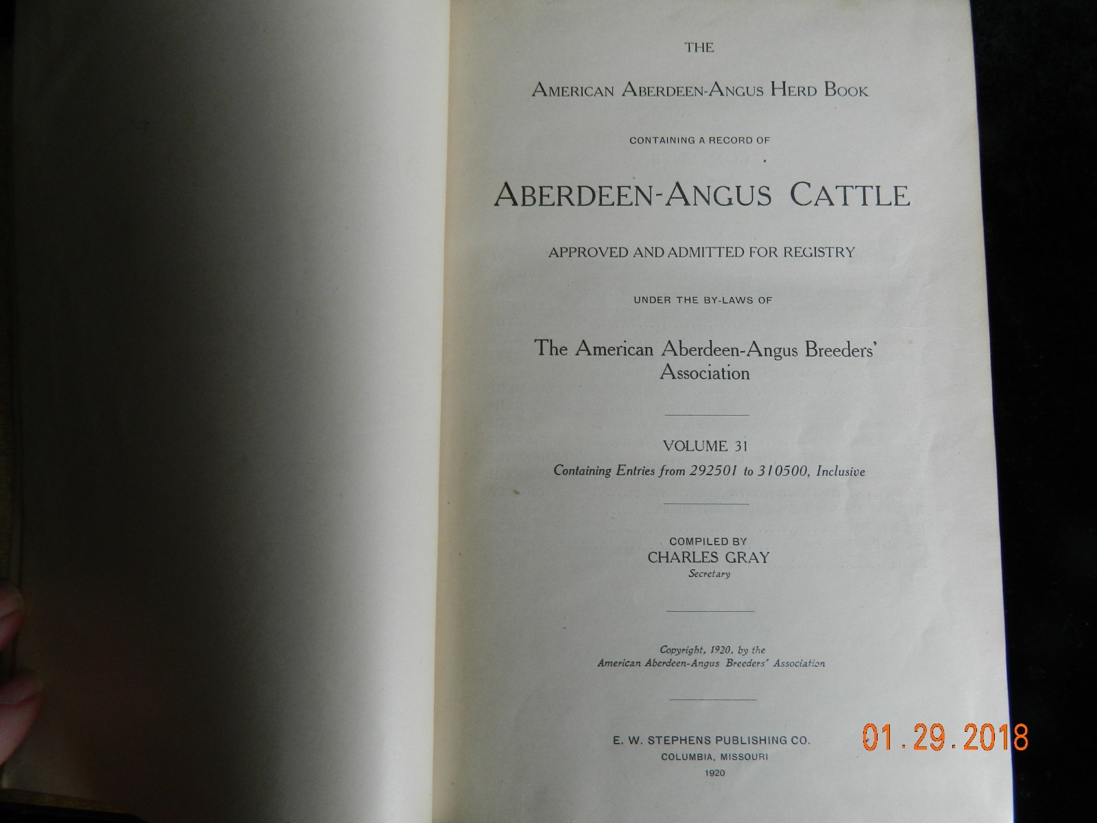 American Aberdeen-Angus Herd Book Vol 31 Original Hardcover RARE VINTAGE 1919