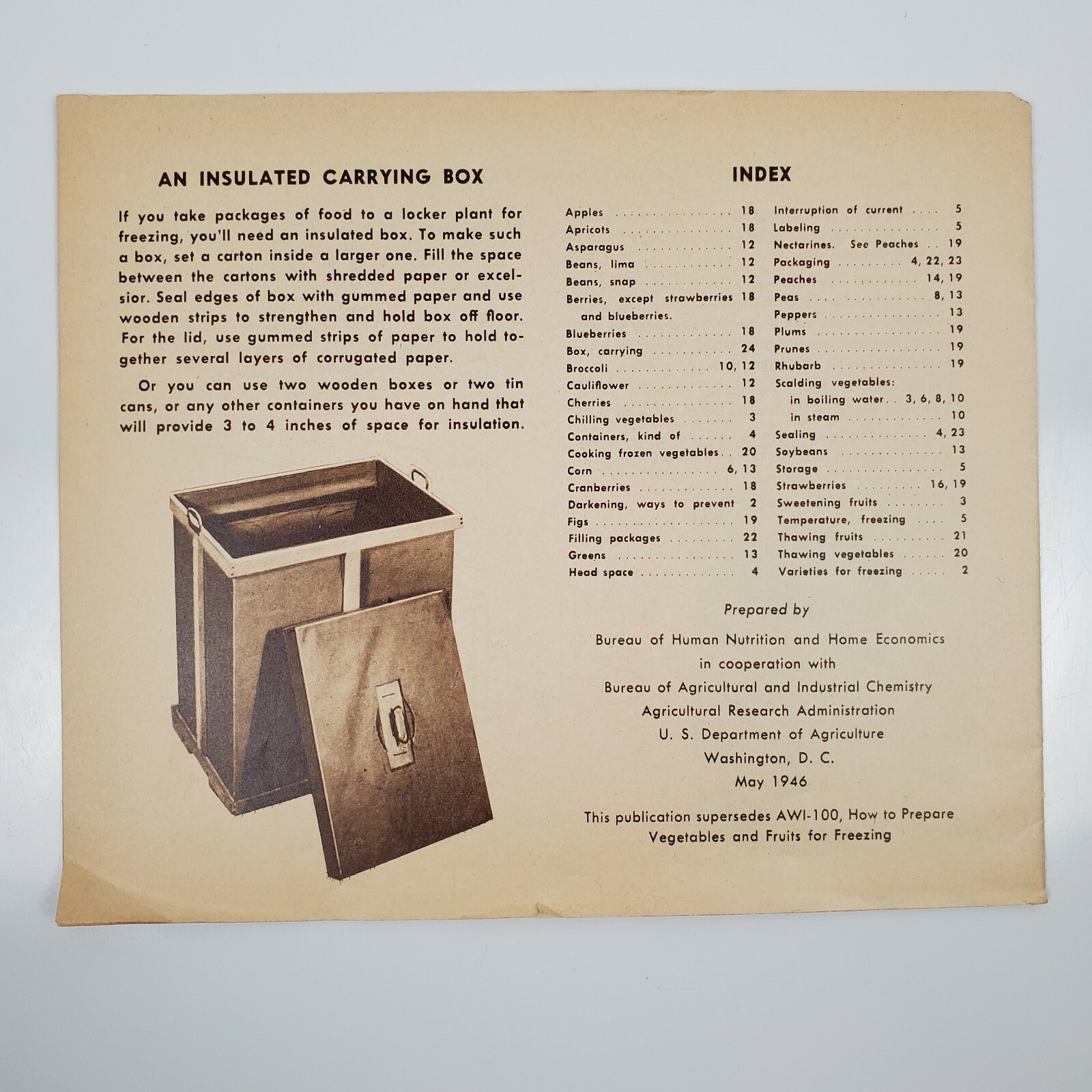 Vintage U.S. Dept of Agriculture Home Freezing Fruits & Vegetables Pamphlet 1946