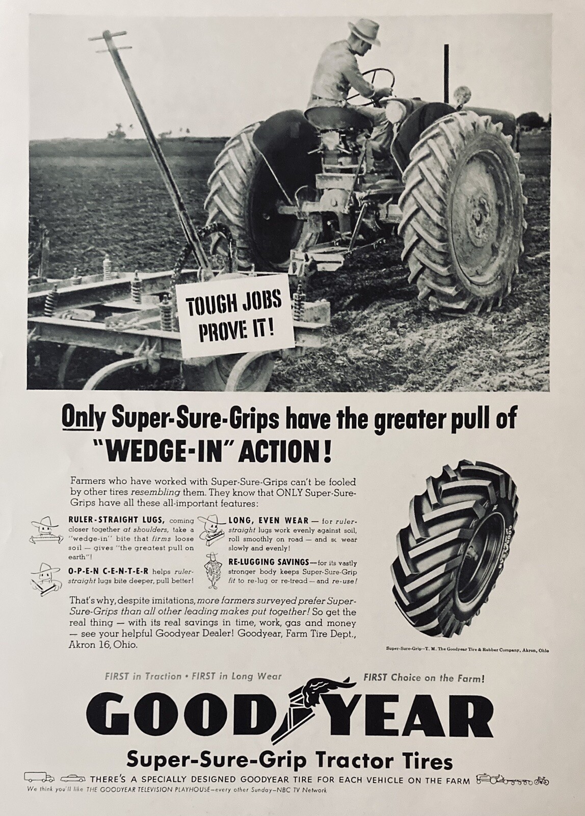 1955 AD.(XH47)~GOODYEAR TIRE & RUBBER CO. AKRON, O. SURE GRIP TRACTOR TIRES