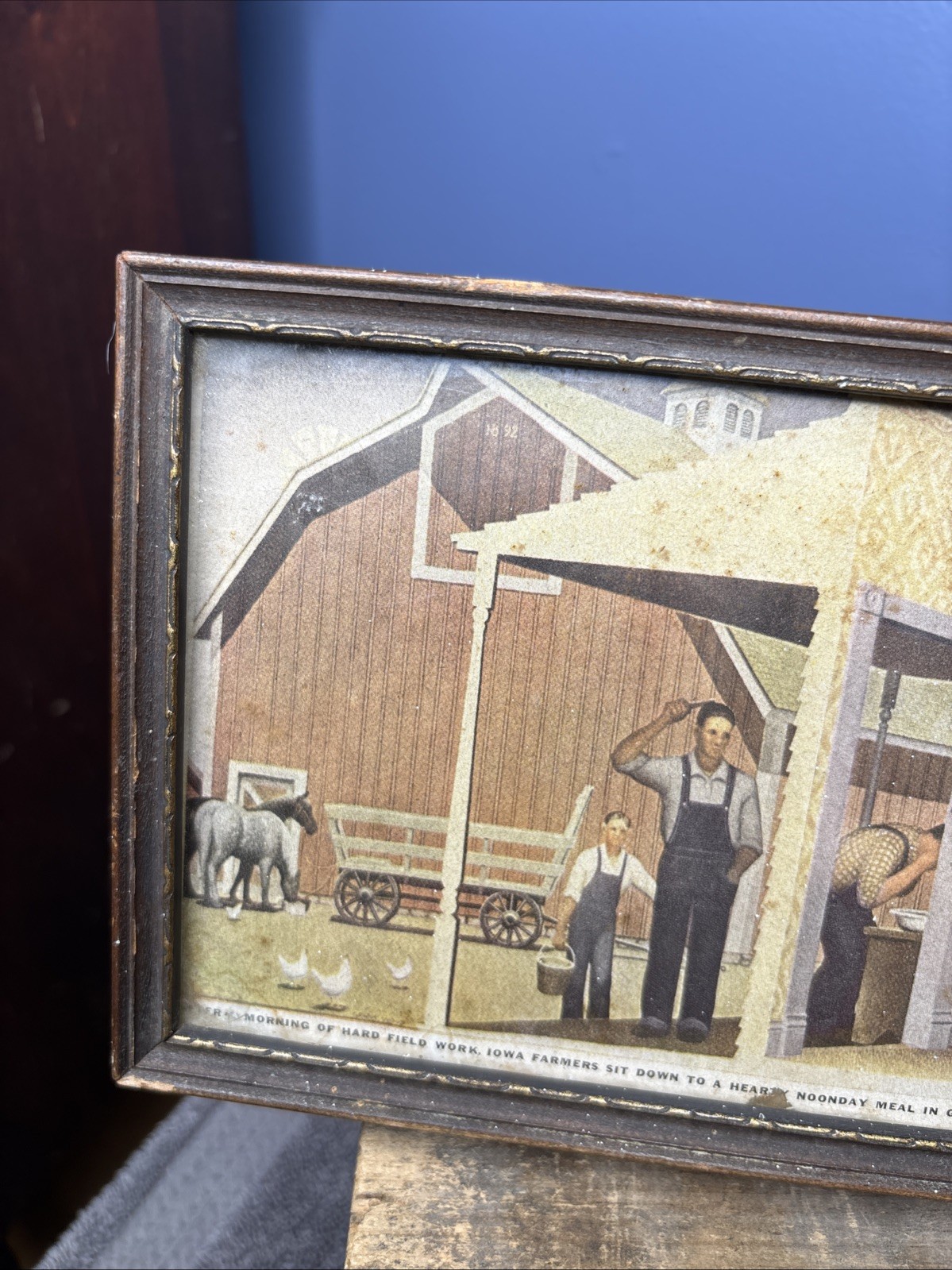 1930s Dinner For Threshers Farming Homestead Print Sign Grant Wood Glass Framed