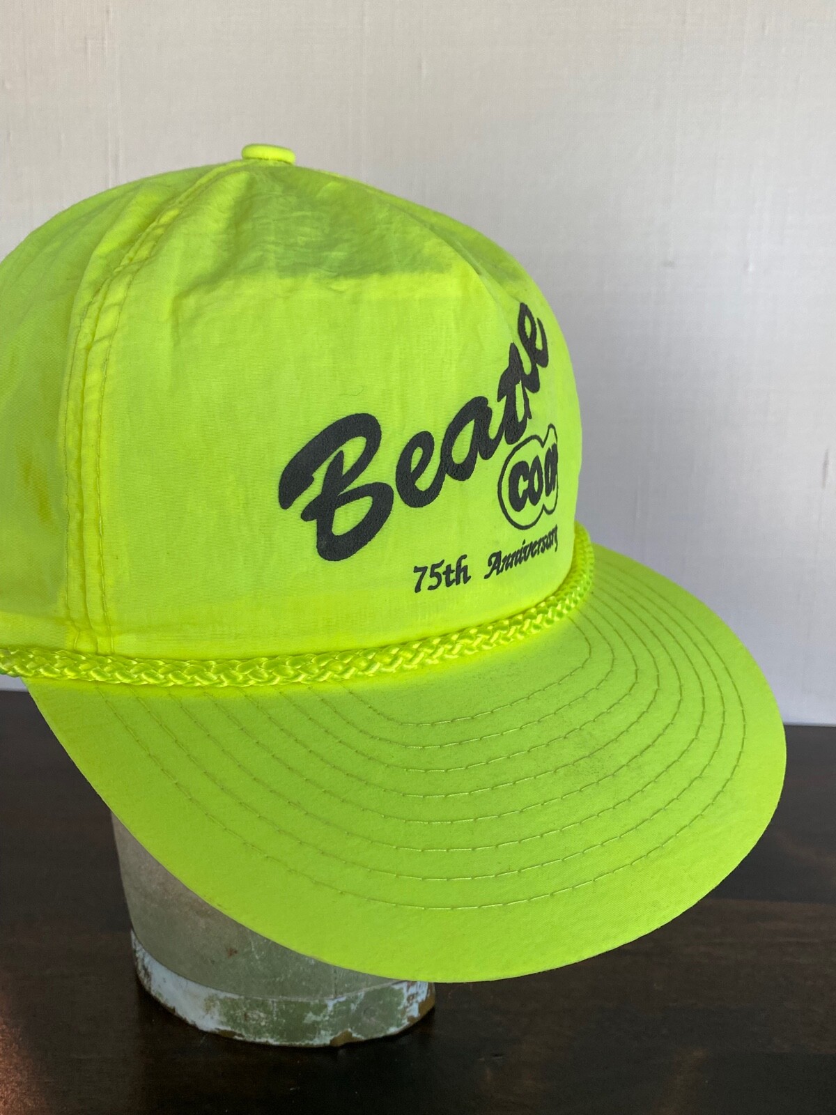 Vintage Beattie Kansas Co-Op Advertising Hat 75th Anniversary Neon Yellow Farm