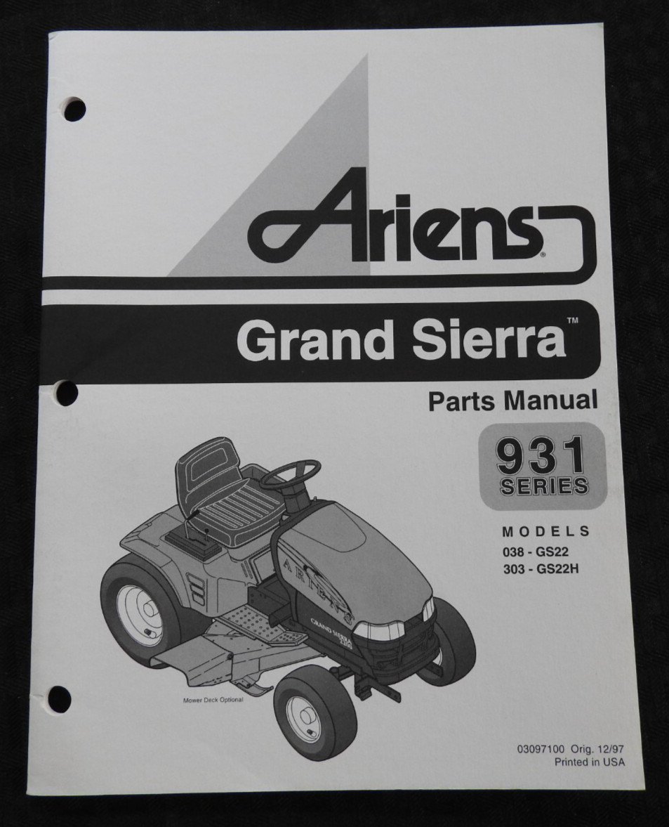 ARIENS GRAND SIERRA 038-GS22 303-GS22H LAWN TRACTOR PARTS CATALOG MANUAL