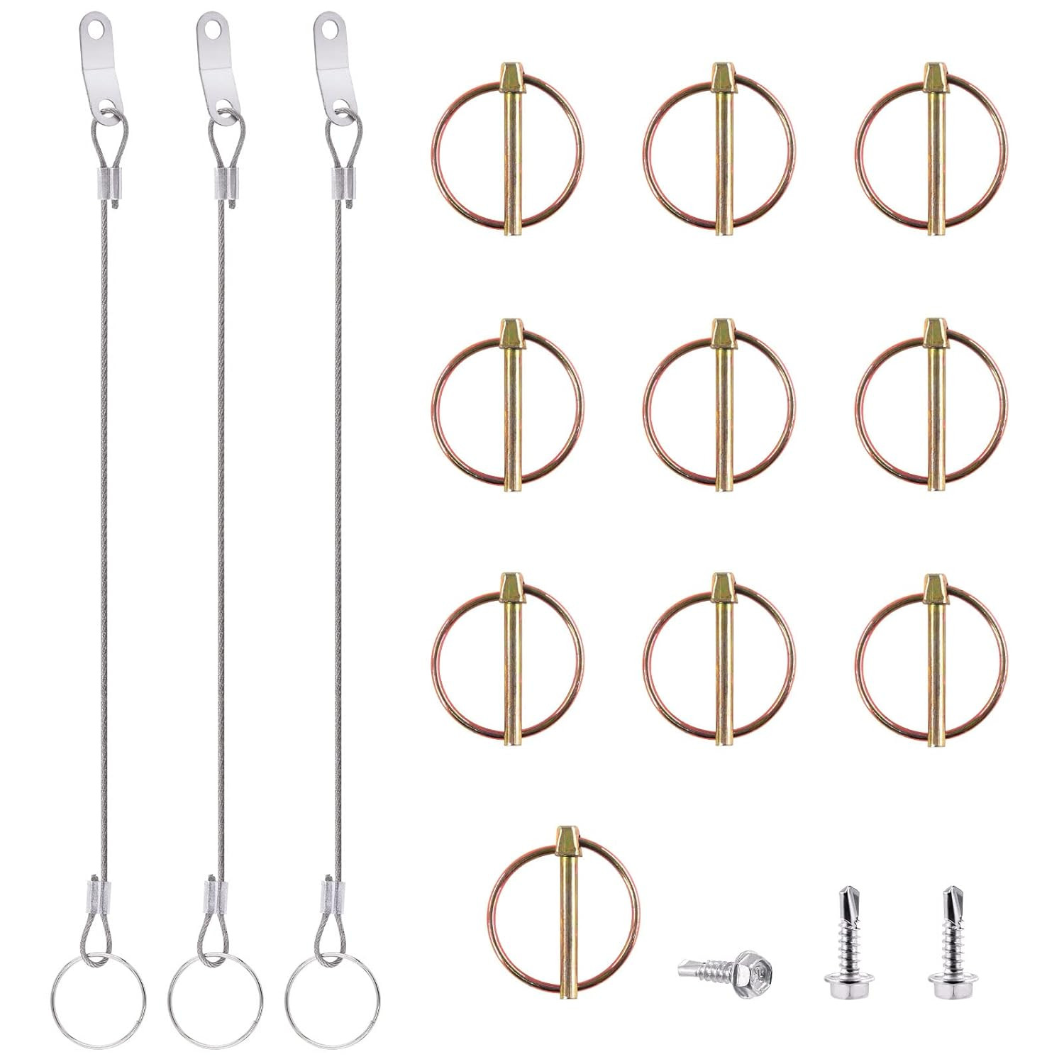 50Pcs 4 Sizes Spring-Loaded Lynch Pin Linch Pin and Stainless Steel Lanyard Cabl