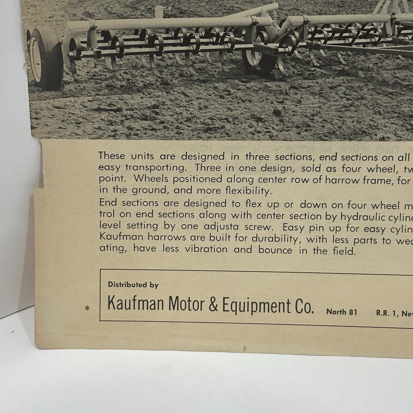 Vintage Kaufman Motor & Equip. Flyer Brochure Spring Tooth Harrow Newton KANSAS