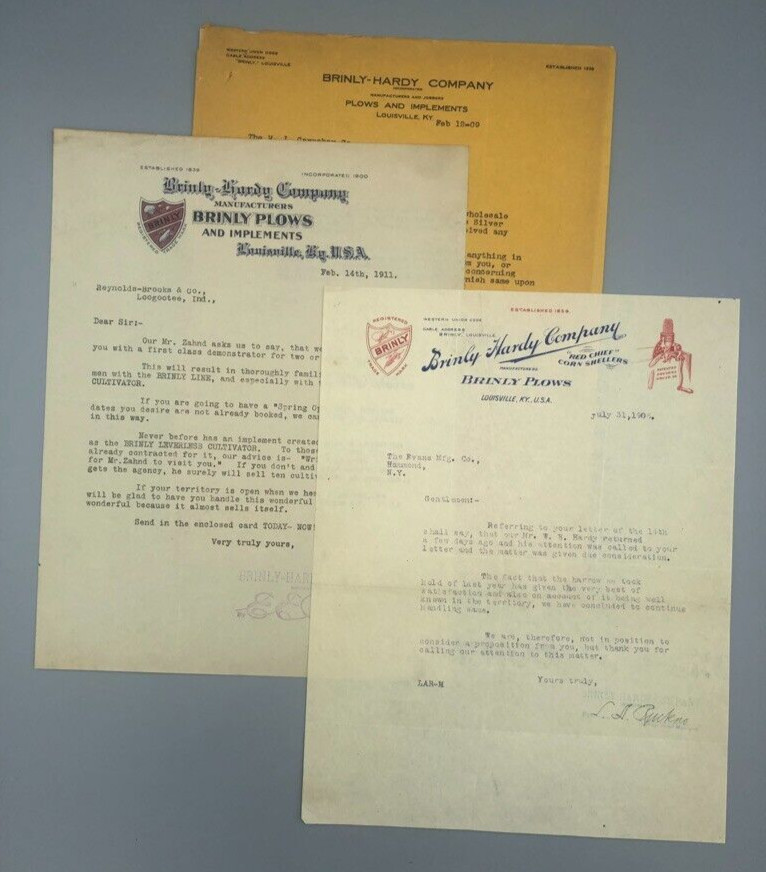 1906-1911 BRINLY HARDY PLOWS Letterhead Antique FARM Advertising LOUISVILLE KY