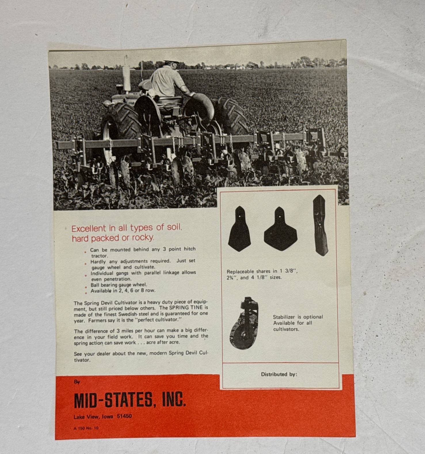Mid-States Equipment Spring Devil Cultivator Print Ad color two sided sheet