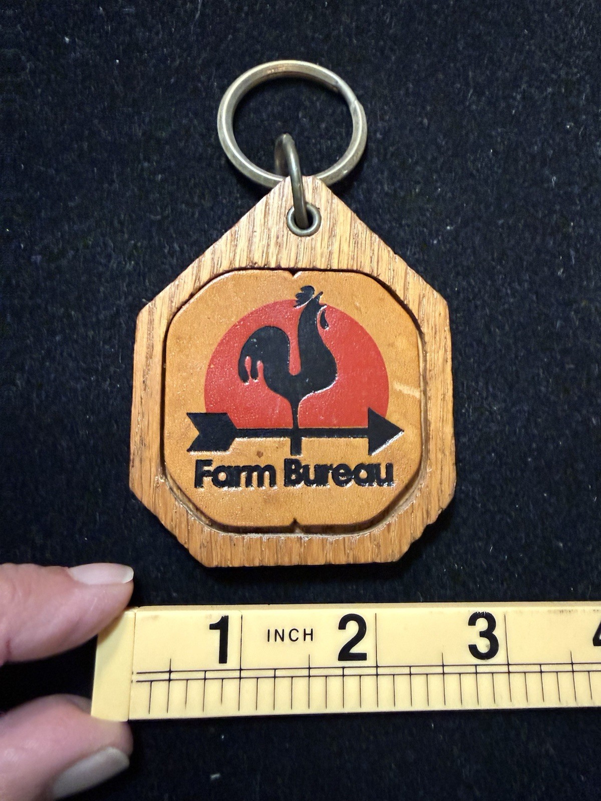 Vintage Farm Bureau Insurance Wood & Leather Keychain