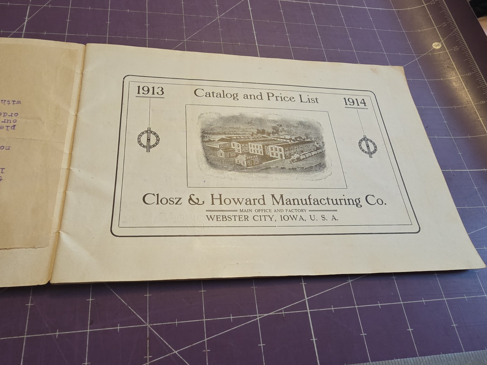 1913/1914 Closz & Howard Manufacturing Threashing Machine Parts Catalog