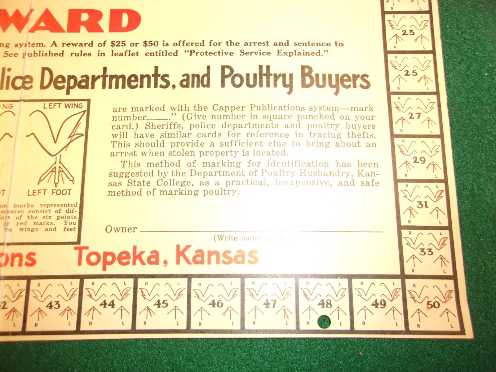 RARE OLD VTG ANTIQUE 1933 PLACARD: THIEVES BEWARE, REWARD (FOR POULTRY THEFT)