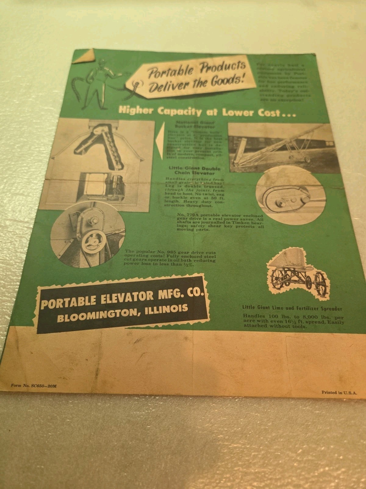 1950’s Little Giant Potable Elevators Sales Brochure Mailer-Bloomington Illinois