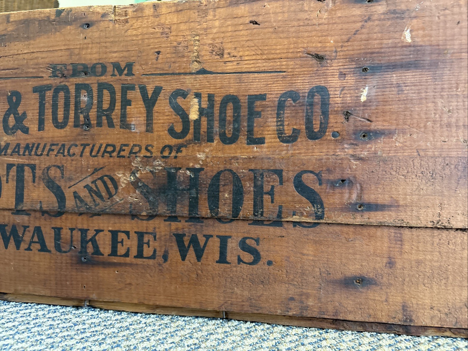 XL Antique Wooden Crate Beals & Torrey Shoe Co. Milwaukee Wisconsin Boot Box