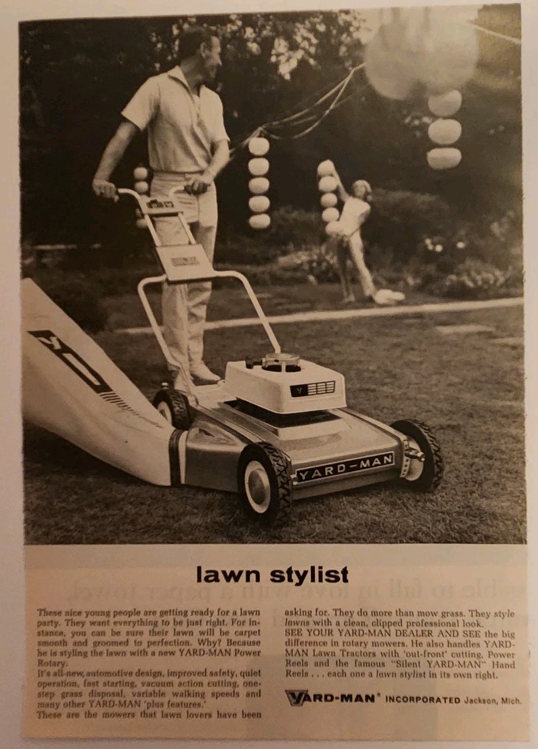 1965 Yard Man Lawn Mower Retro Original Print Ad 1960s Jackson MI
