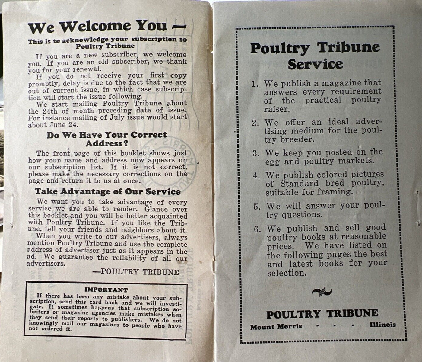 1930s Poultry Tribune Mount Morris Illinois Book Buyers Service Booklet