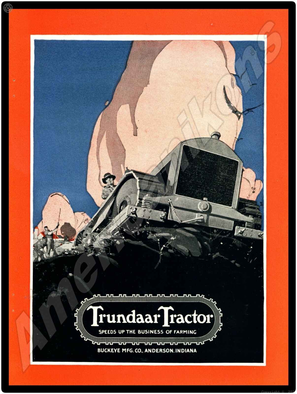1917 Trundaar Tractor New Metal Sign: Buckeye Manufacturing – Anderson, Indiana