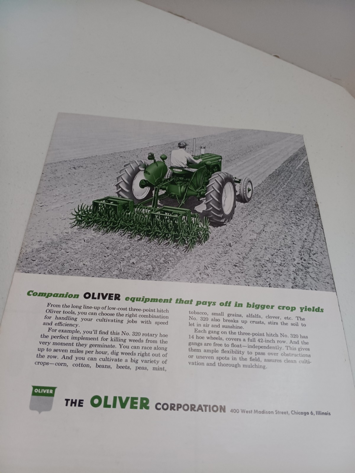 Oliver 372 Cultivators 3 Point Hitch Tractor Dealers Sales Brochure 1958