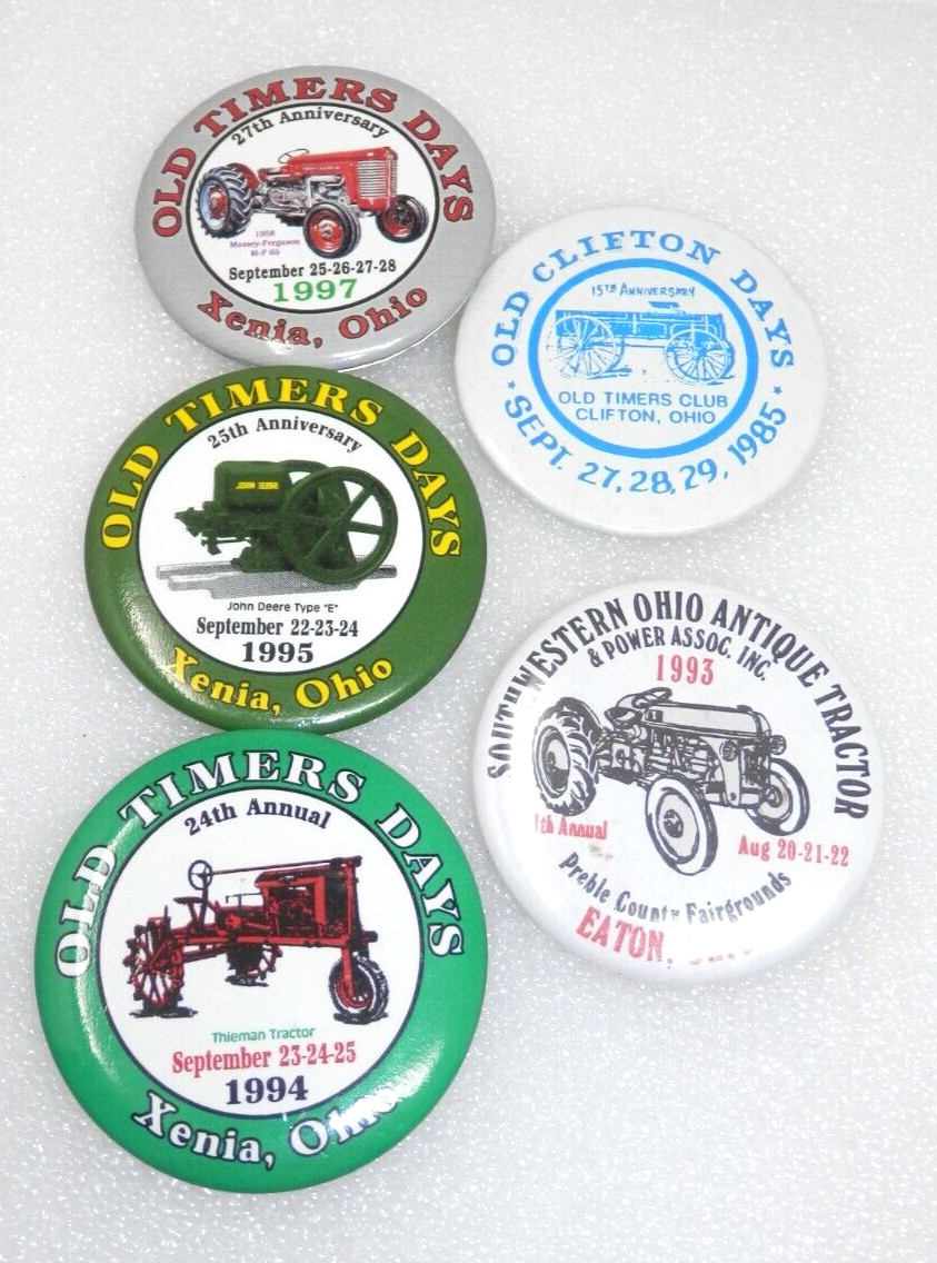 Old Timers Day Steam Threshers Tractor Button Lot – Xenia Eaton Ohio Pin Pinback