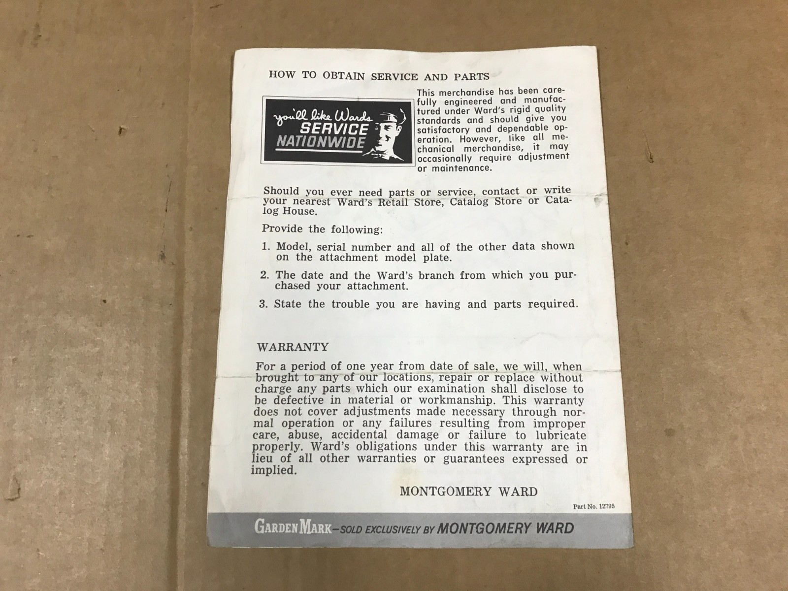 Vintage Wards Garden Mark Dozer Blade Owner&rsquo;s Guide & Parts List