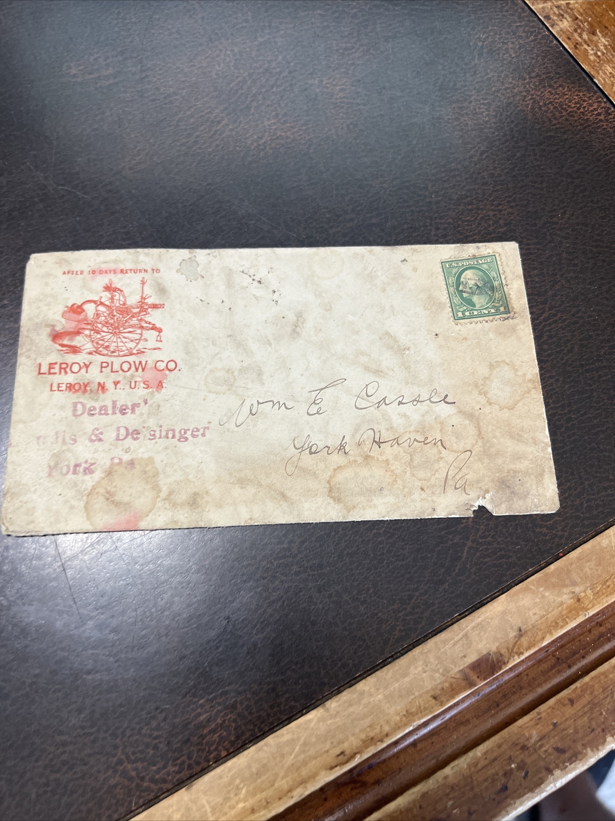 Vintage Farm Agriculture Envelope York Pa Leroy Plow Co NY