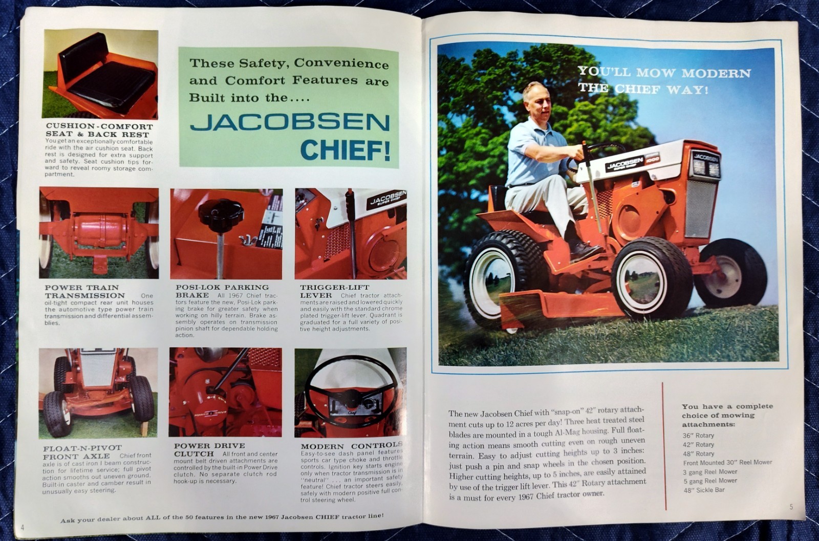 NOS 1967 Jacobsen Chief Tractors Lawn and Garden Brochure Catalogue -8 Pages