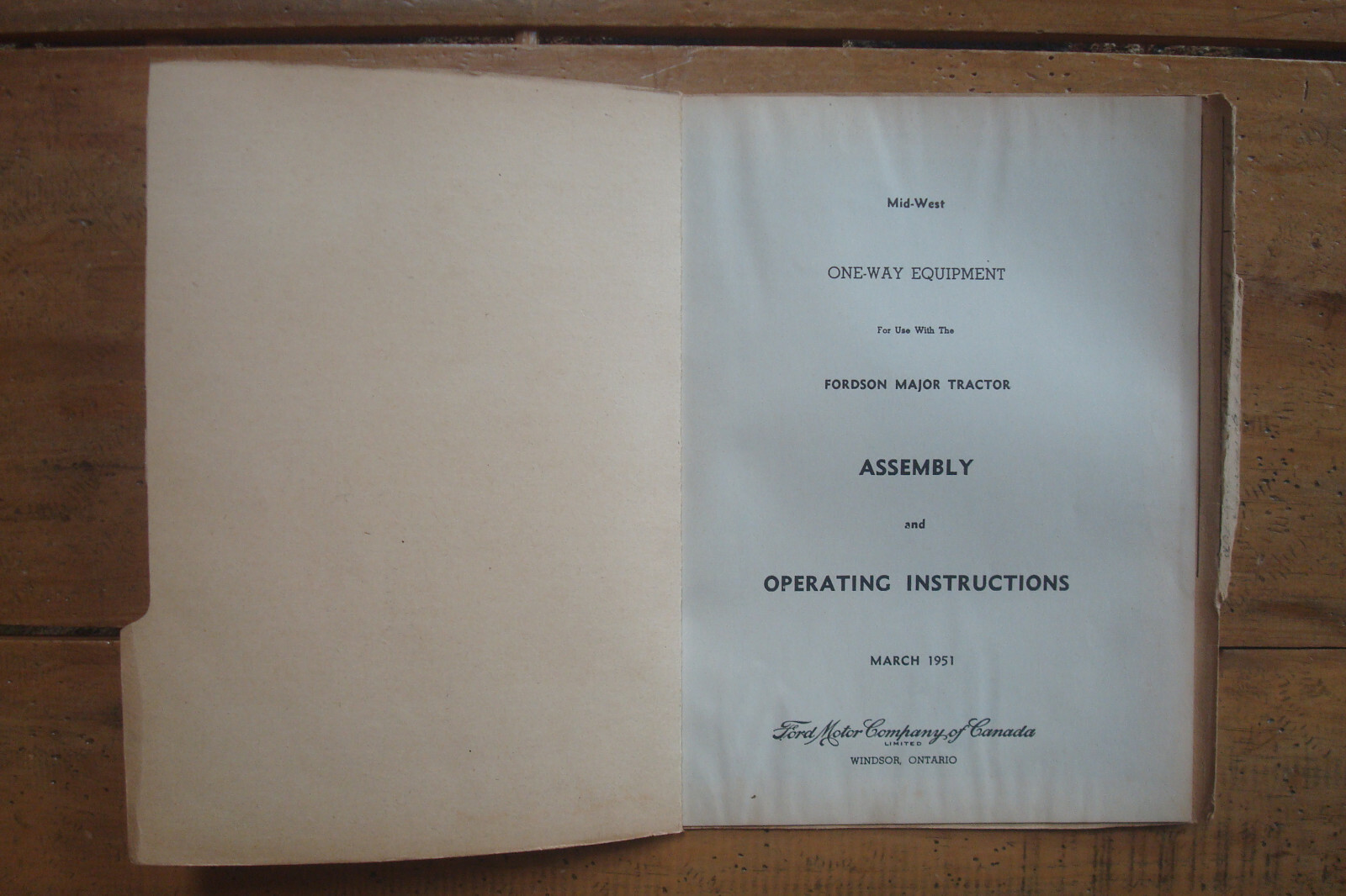 1951 Mid-West One-Way Equipment For Fordson Major Tractor Operating Instructions