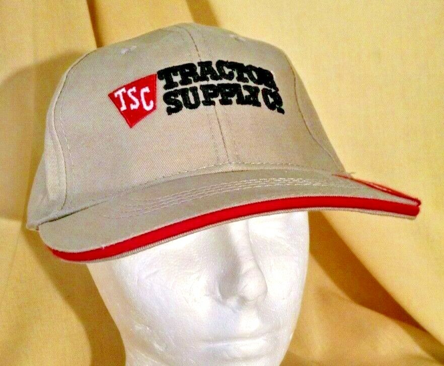 TRACTOR SUPPLY HAT SINCE 1938 TAN RED ADJ CLOTH STRAP NWOT BASEBALL BALL CAP.