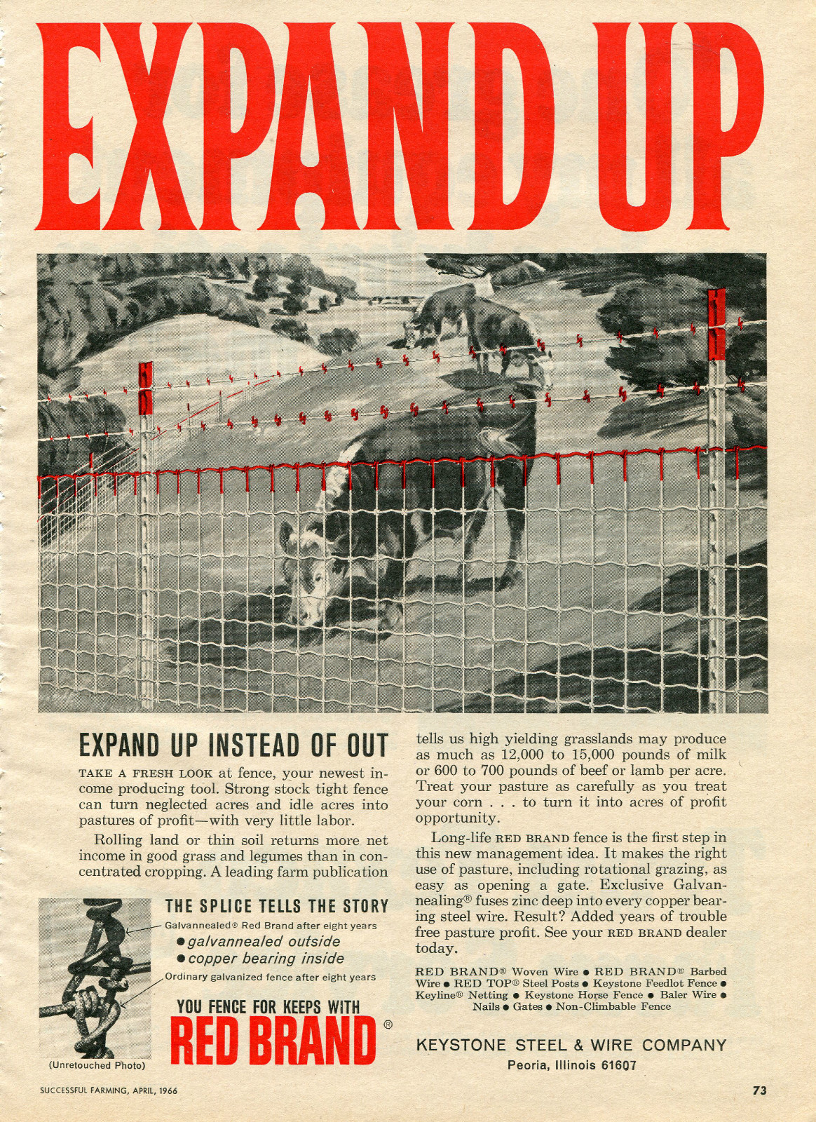1966 Keystone Steel & Wire Co Red Brand Cattle Cow Farm Fence Print Ad